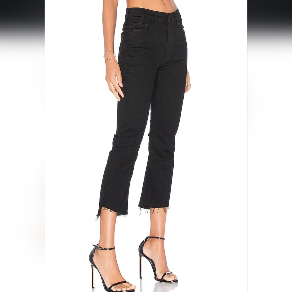 Mother Denim Black Insider Crop Step Fray in Not Guilty Jeans
